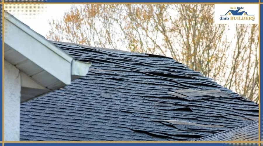 Close-up view of curling and buckling asphalt shingles showing early roof damage
