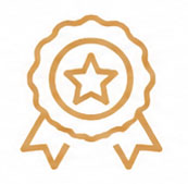 quality icon Gold award ribbon with a star in the center, symbolizing achievement.